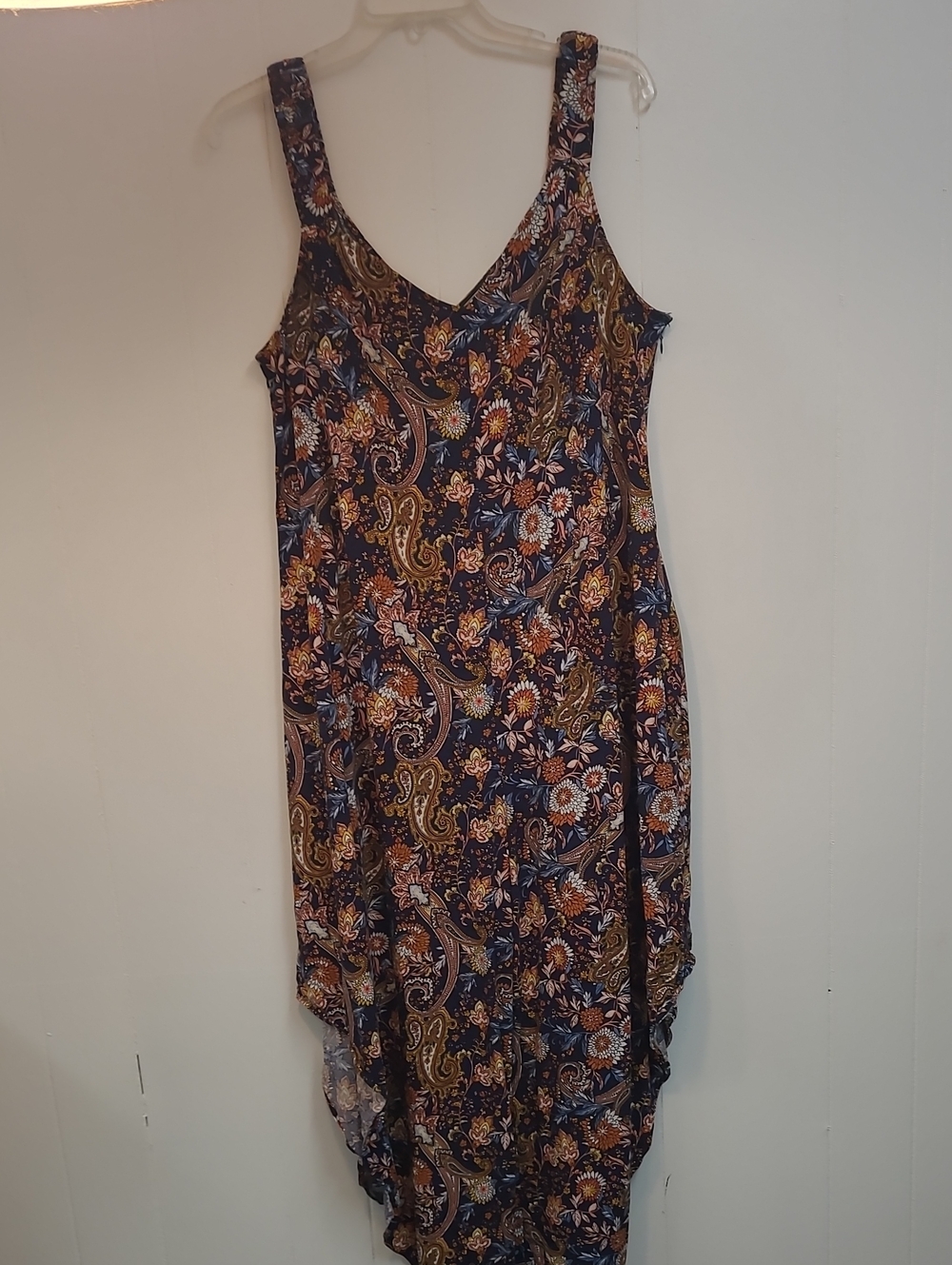 Paisley Floral Romper V Neck in Navy, Brown, White, & Yellow Sz XL Ivy Street